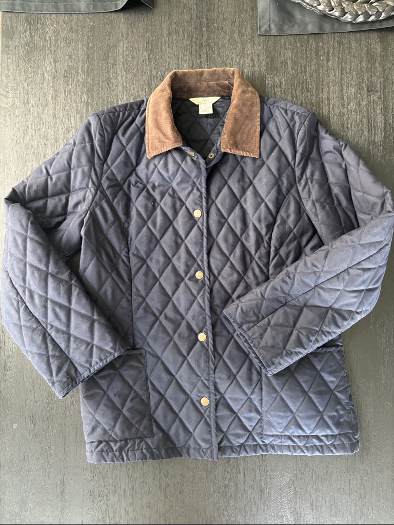 Brooks Brothers Navy Quilted Jacket With Brown Corduroy Collar